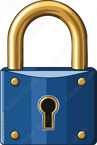 A blue padlock with a golden shackle and keyhole is centered in the image frame view