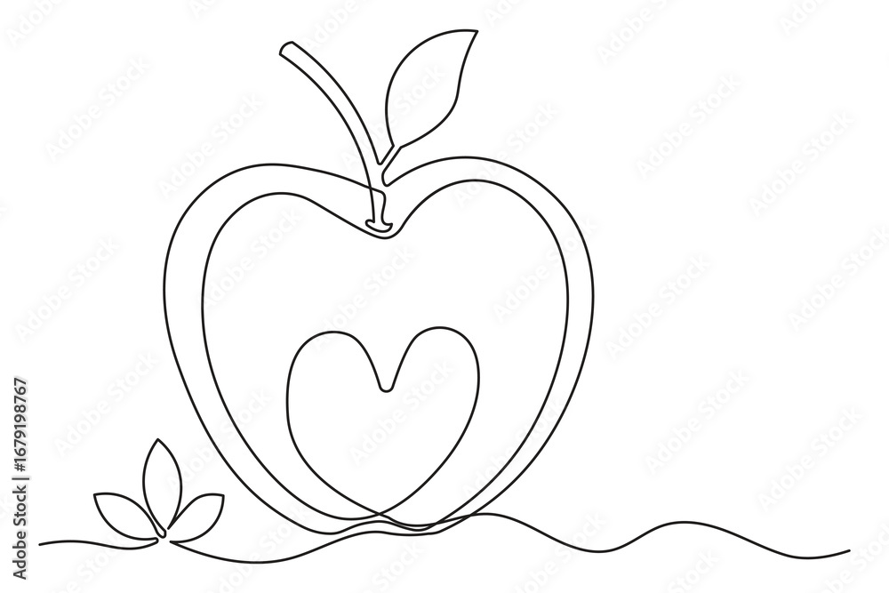 Fototapeta premium Apple fruit continuous single line outline minimal style isolated illustration