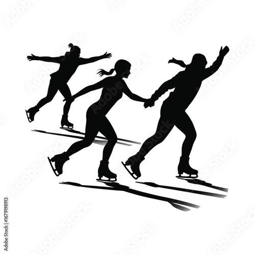 Dynamic Ice Skaters Silhouette Illustration Gliding Across the Ice with Speed and Grace