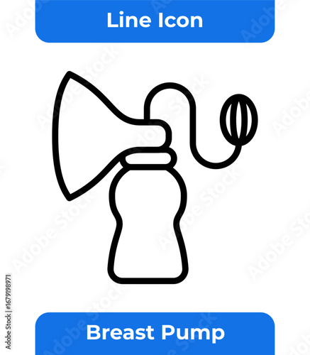 Breast Pump Icon for Breastfeeding, Pumping, and Baby Care with Outline Style and Vector