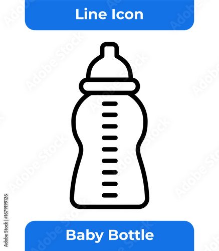 Baby Bottle Line Icon Design Element for Infant Care Parenthood and Nursery Themed Projects Isolated