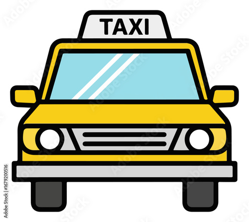 Yellow Taxi Illustration, Front View.