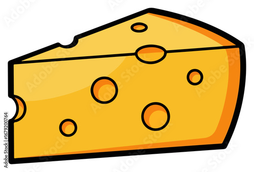 Cartoon wedge of yellow Swiss cheese illustration.
