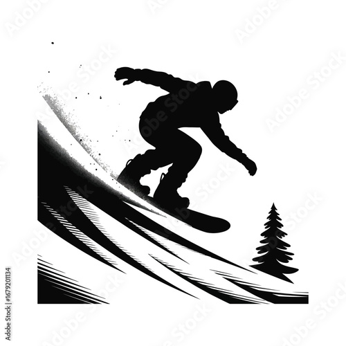 Snowboarding Silhouette Illustration of a Winter Sport Athlete Performing a Jump Trick