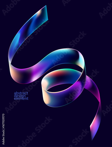 3D colorful twisted ribbon on dark background. Abstract geometric element for posters, banner, covers.