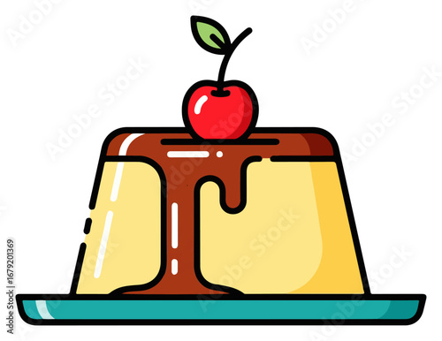Delicious Creme Caramel Dessert with Cherry Topping.