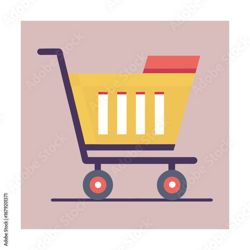 Yellow Shopping Cart with Red Contents on Pink grocery cart