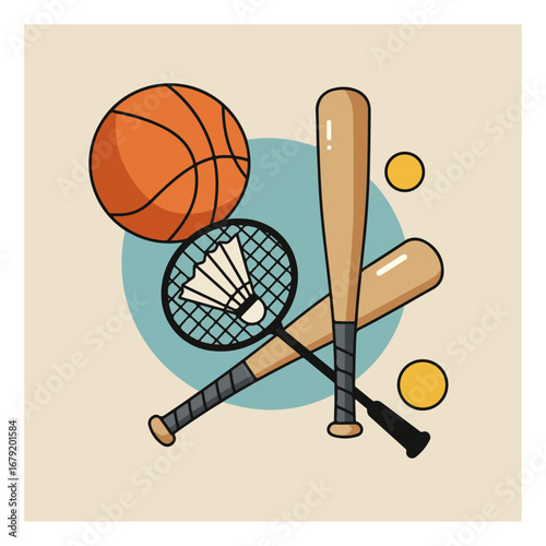 Diverse Sports Equipment Illustration.