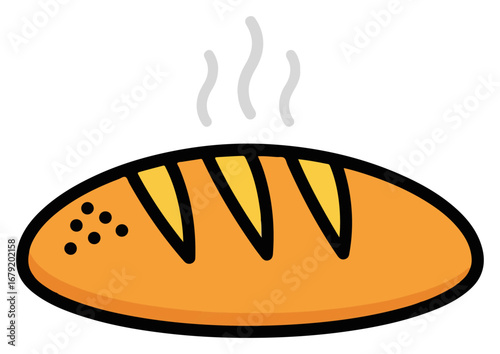 Freshly Baked Bread Loaf with Steam Rising.
