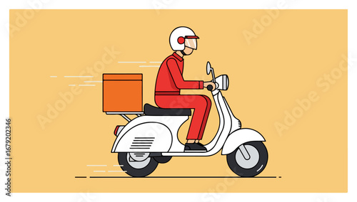 Illustration of a courier on a white scooter.