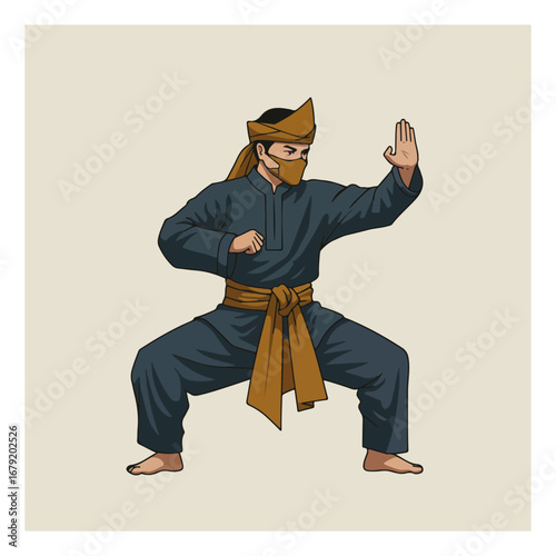 Pencak Silat Martial Artist in Traditional Clothing.
