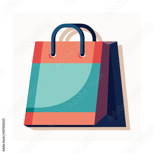 Flat Design Shopping Bag with Blue Handles paper bag