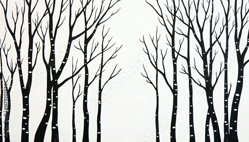 Black and White Image of Bare Trees