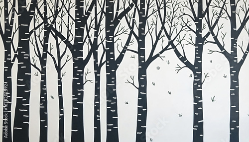 Black and White Image of Birch Trees