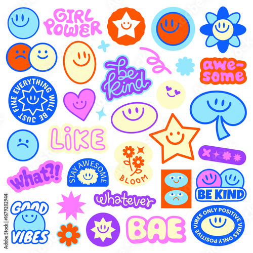 PNG Colorful positive sticker collection on transparent background