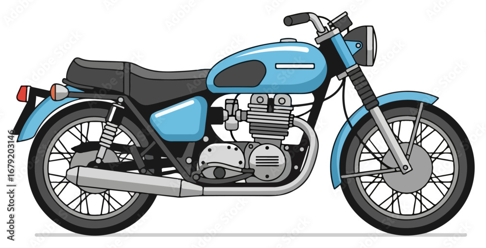 Obraz premium Vintage Light Blue Motorcycle Illustration on White Background.
