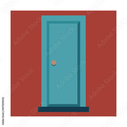 Teal Door on Red Wall with Dark Frame entrance exit
