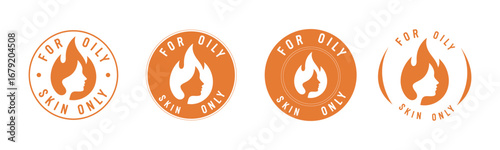 For oily skin only cosmetic face cream icon set, beauty skincare vector stamps.