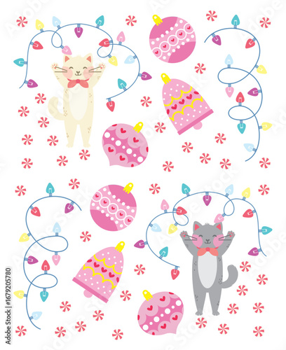 Padrão de Repetição Natal, repetições natal, fundo natal, scrapbook natal, padrão de repetição de vetor de natal, têxteis natal, papel de parede, fundo, banner natal, enfeites de natal, gatos e natal