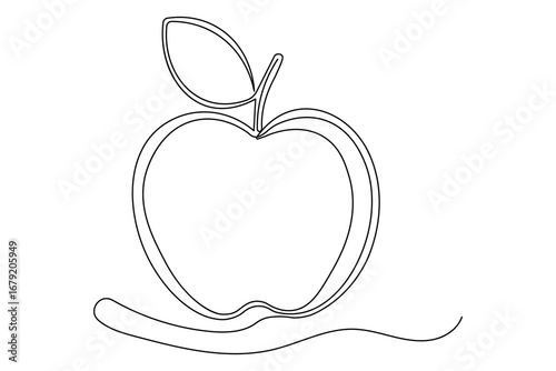Modern apple continuous one line minimalist sketch outline fruit illustration