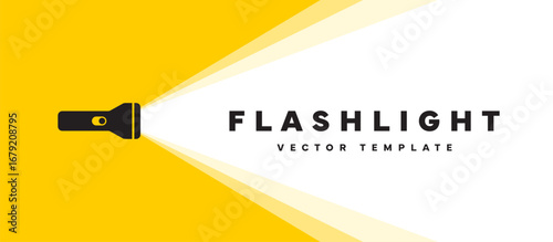 Flashlight banner template. Flashlight and ray of light