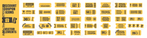 Coupon card set, gift vouchers and discount certificate. Promotion sale coupon mockup design with discounts and percent on transparent background
