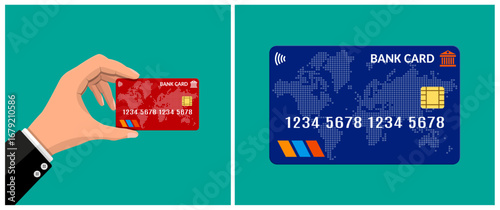 Man holding a credit banking card for a cashless transaction. Safe online shopping payment. Financial business, bank service.
