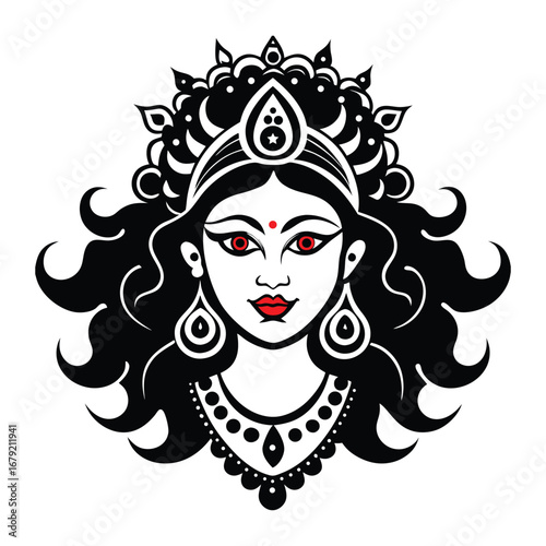 Stylized devi face icon with vibrant colors and modern design elements