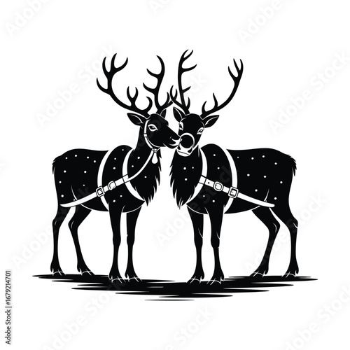Charming Reindeer Silhouette Illustration with Harnesses for Festive Holiday Designs