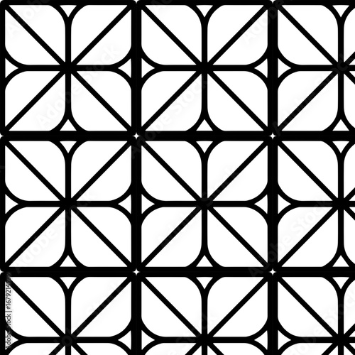 Seamless pattern featuring a geometric leaf or petal motif in each of the four corners. Modern lines create a sophisticated and continuous design, well-suited for textile prints, wallpaper designs