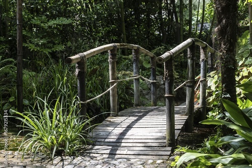 Bamboo bridge in the Andre Heller Garden, Gardone, Lombardy, Italy