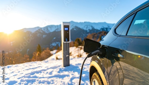 Electric car charging at a mountaintop station