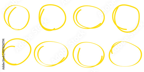 red pen hand drawn doodle marks, red circle and oval stroke set. Outline red drawing line clipart symbol