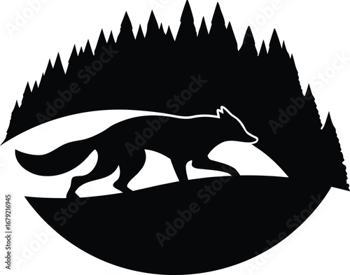 Fox in Forest Silhouette Vector Illustration