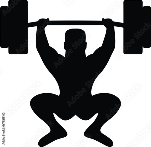 Weightlifter in Squat Position with Barbell Silhouette