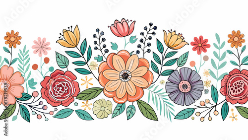 Vector art of watercolor floral border illustration with colorful flowers and leaves, perfect for spring and summer designs and invitations