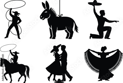 Cinco de Mayo Silhouette, Cinco de Mayo svg. Festival Mexican culture icons set Art with Black Silhouettes.