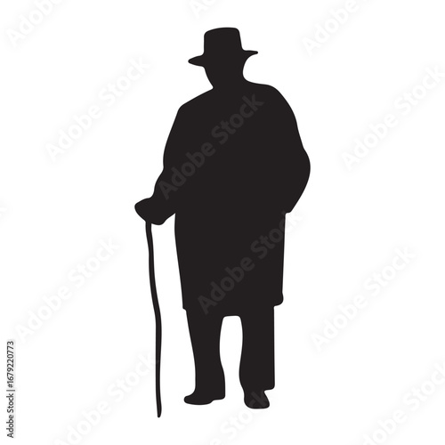 Silhouette of elderly man with cane and hat vector illustration graphic design element art image