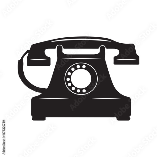 Vintage rotary phone vector illustration black and white antique telephone graphic design communication icon silhouette