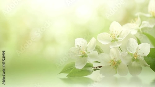 Experience the calm beauty of white flowers amidst a gentle green backdrop. Perfect for nature lovers and relaxation. Let tranquility fill your day. AI