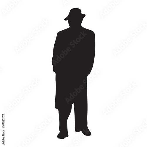 Silhouette of man in hat and coat vector illustration design for print or web use and graphic design