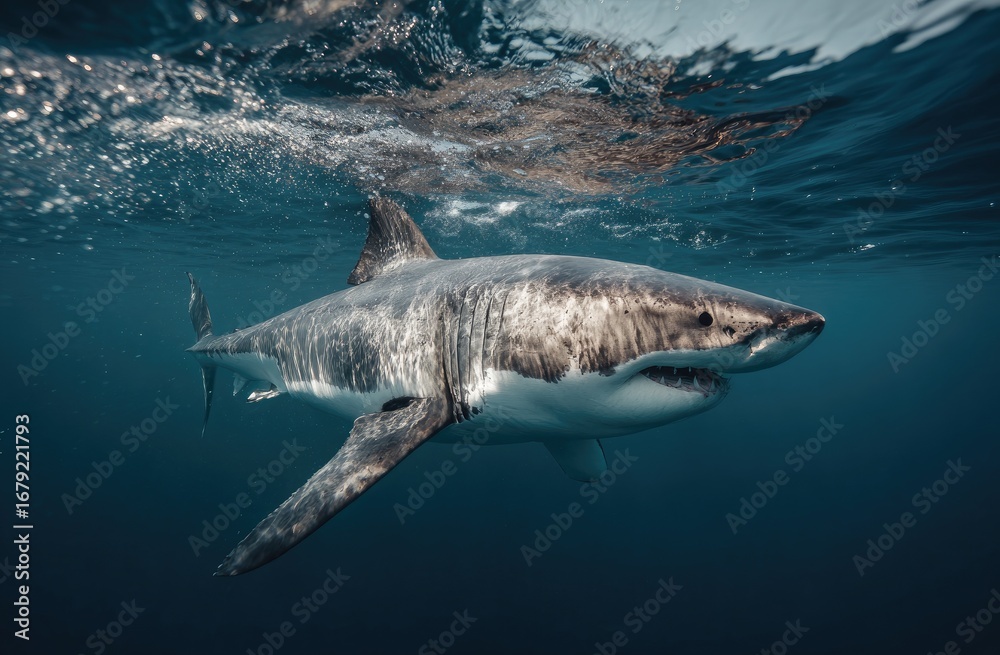 Naklejka premium Great white shark underwater (6)