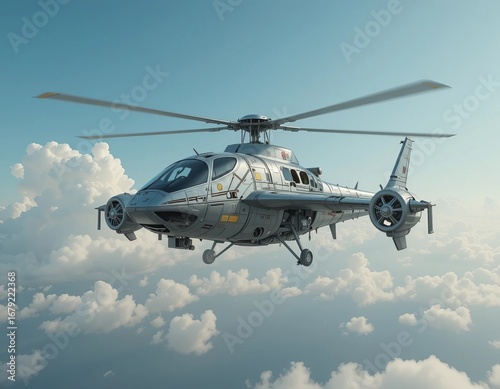 Wallpaper Mural Modern helicopter soaring through a cloudy blue sky on a bright day Torontodigital.ca