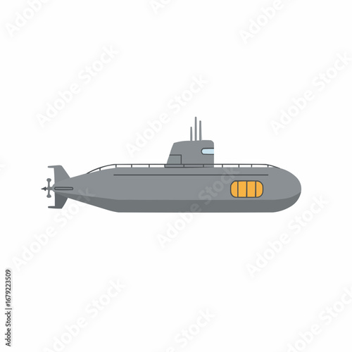 Sleek Grey Submarine Profile View Illustration