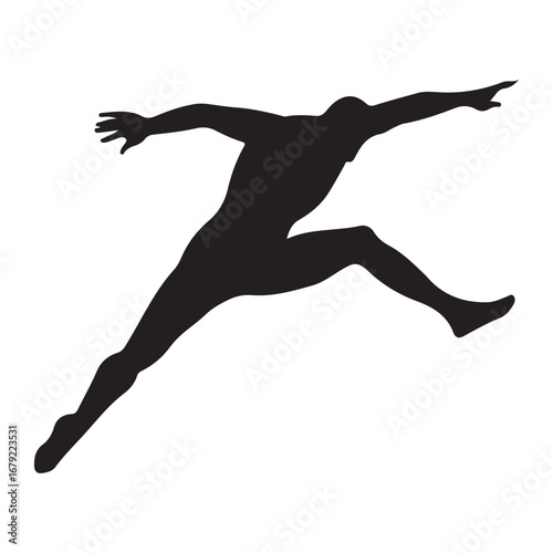 Silhouette of athlete jumping high for sports competition training and fitness exercise vector illustration