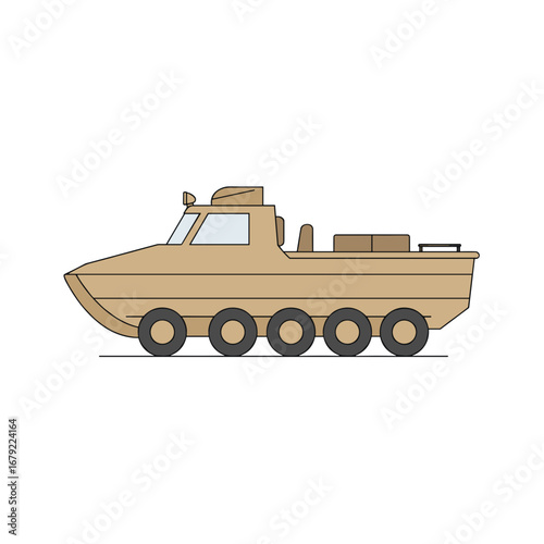 Tan Amphibious Vehicle Side Profile Illustration