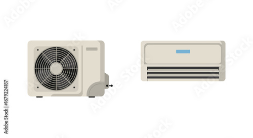 Modern Air Conditioning System Outdoor and Indoor Units