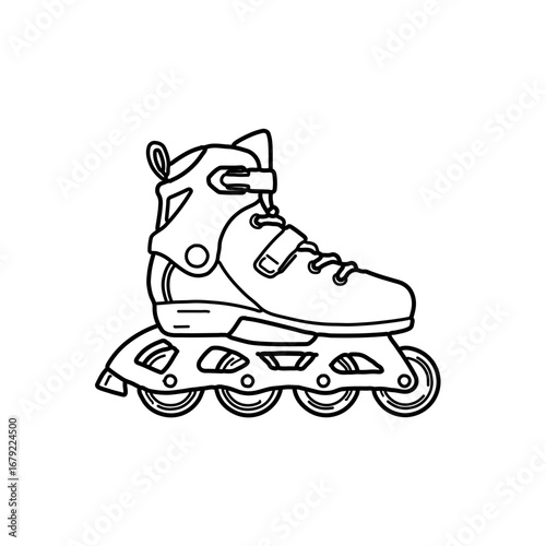Detailed Line Art Illustration of a Single Inline Skate with Buckles and Wheels