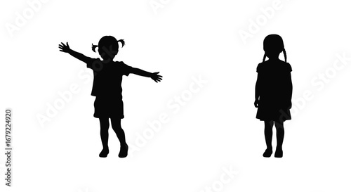 Silhouettes of Two Little Girls Playing