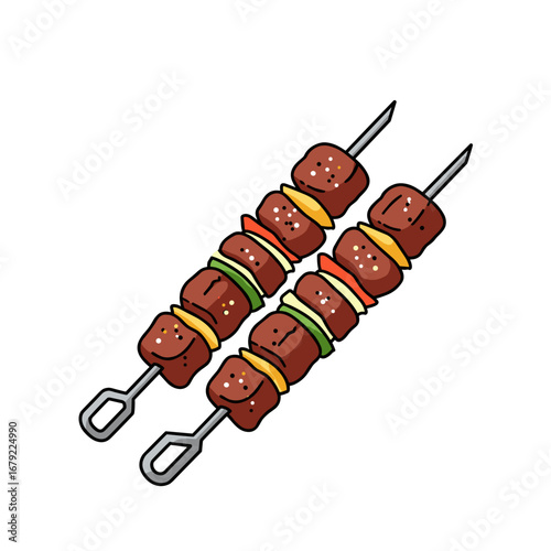Two Delicious Grilled Beef Kebabs with Vegetables